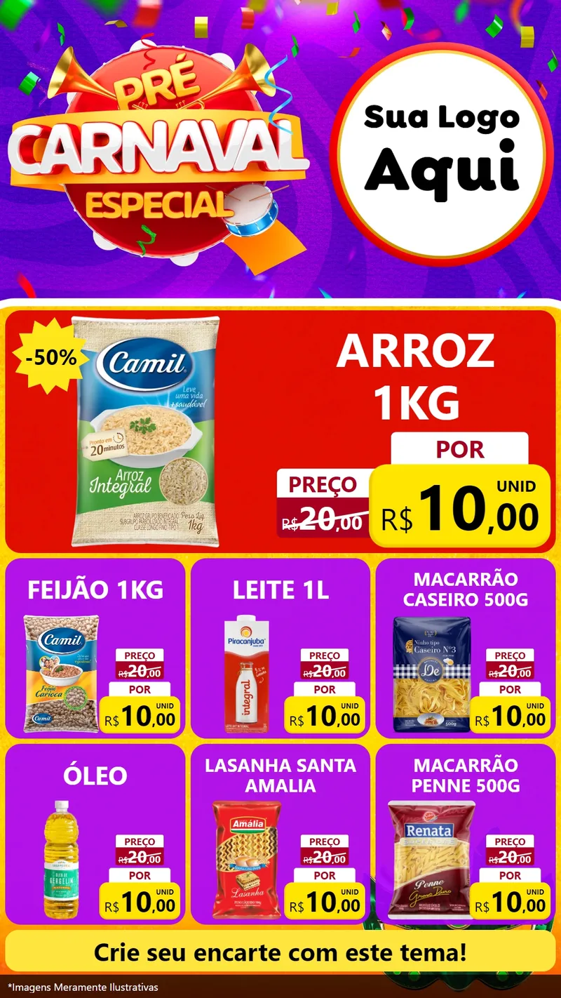 Modelo de Rede Social para Stories com o tema Pré-Carnaval Especial para Supermercado