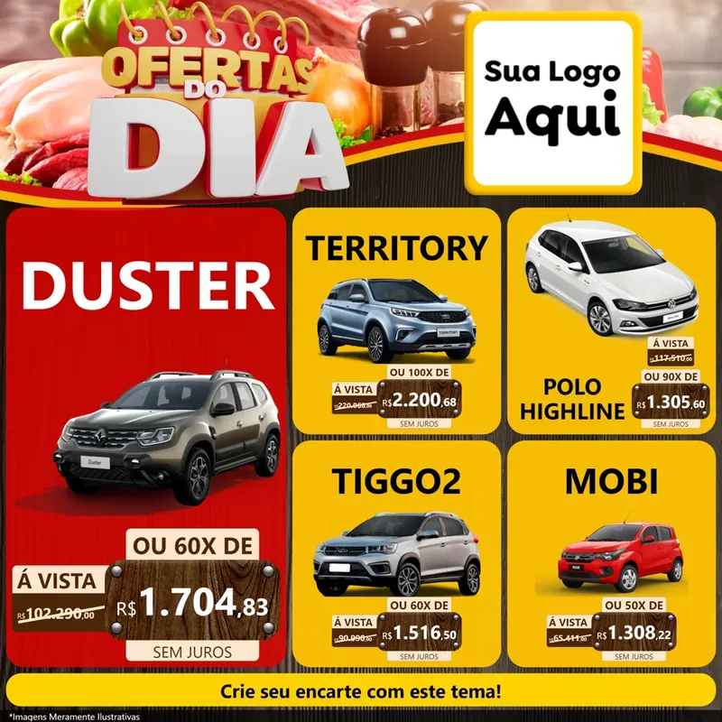 Modelo de Rede Social para Feed Facebook com o tema Ofertas do Dia para Concessionaria de Carros