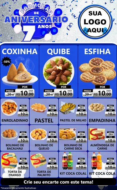 Modelo de Encarte para Encarte Grande com o tema Promoção de Aniversário - 7 Anos para Salgadaria