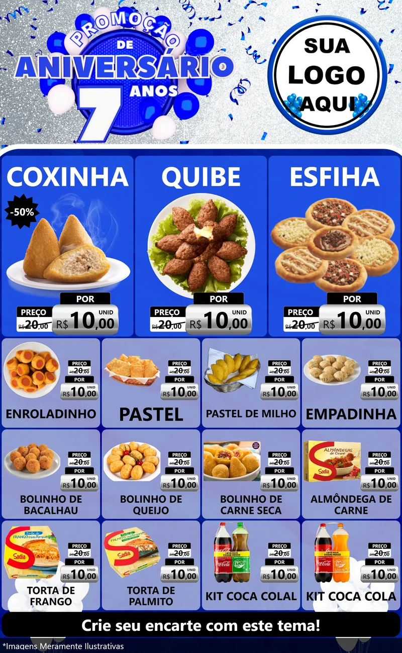 Modelo de Encarte para Encarte Grande com o tema Promoção de Aniversário - 7 Anos para Salgadaria