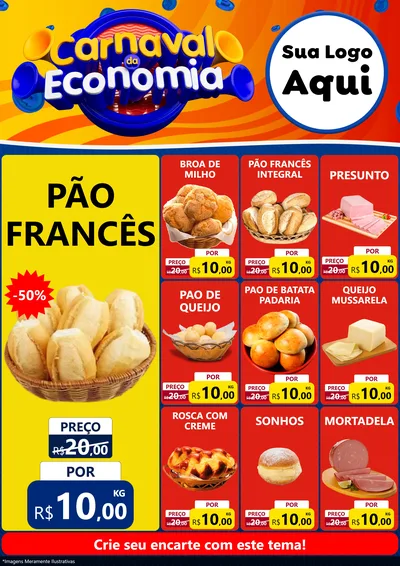 Modelo de Encarte para Encarte A4 Vertical com o tema Carnaval da Economia para Padaria