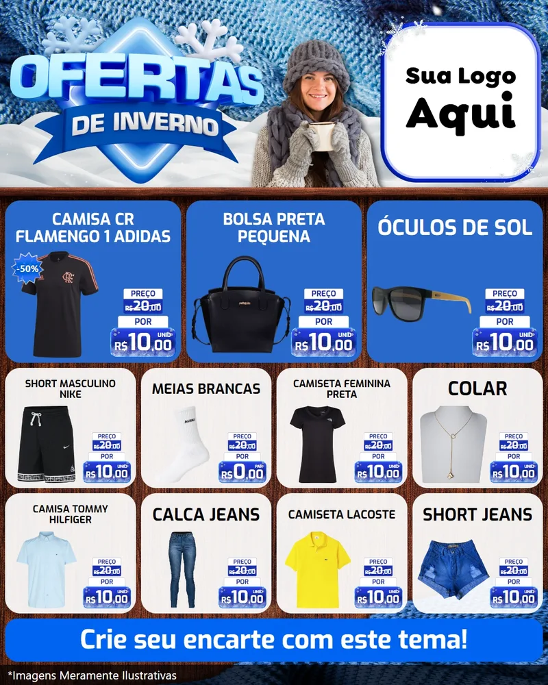 Modelo de Rede Social para Feed Instagram com o tema Ofertas de Inverno para Roupas e acessórios
