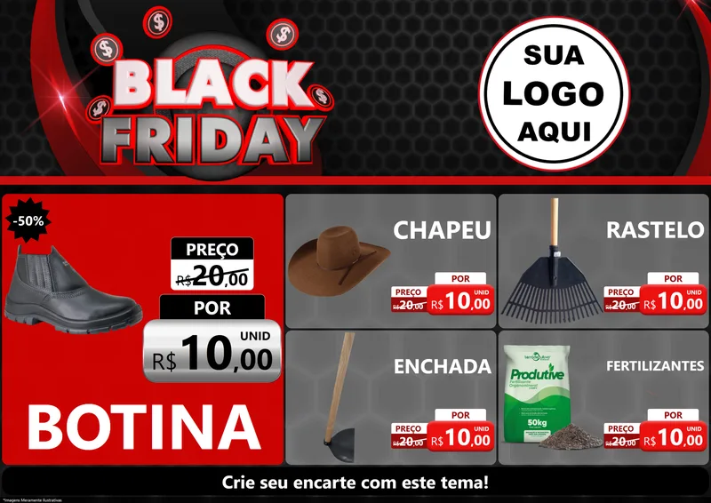 Modelo de Encarte para Encarte A4 Horizontal com o tema Black Friday para Agropecuária
