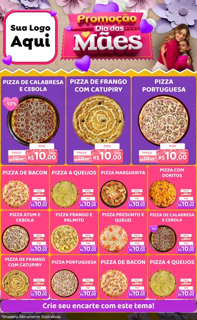 Modelo de Encarte para Encarte Grande com o tema Promoção Dia das Mães para Pizzaria