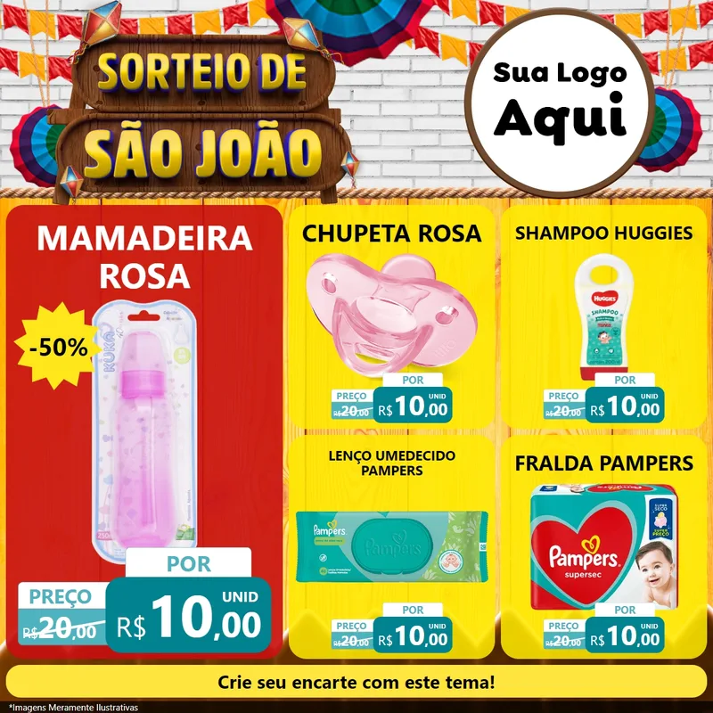 Modelo de Rede Social para Feed Facebook com o tema Sorteio de São João para Bebês
