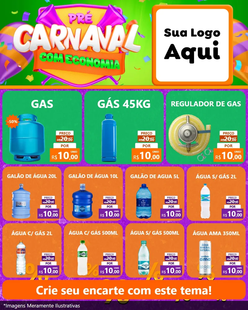 Modelo de Rede Social para Feed Instagram com o tema Pré-Carnaval Com Economia para Água e gás