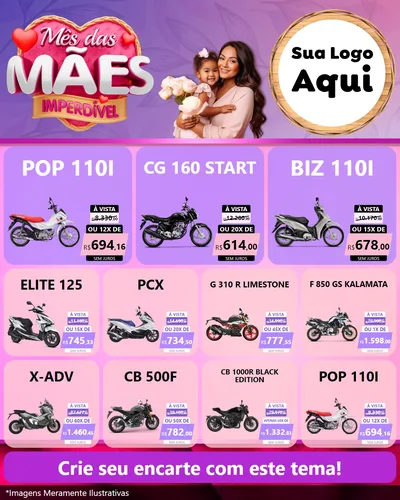 Modelo de Rede Social para Feed Instagram com o tema Mês das Mães Imperdível para Concessionaria de Motos