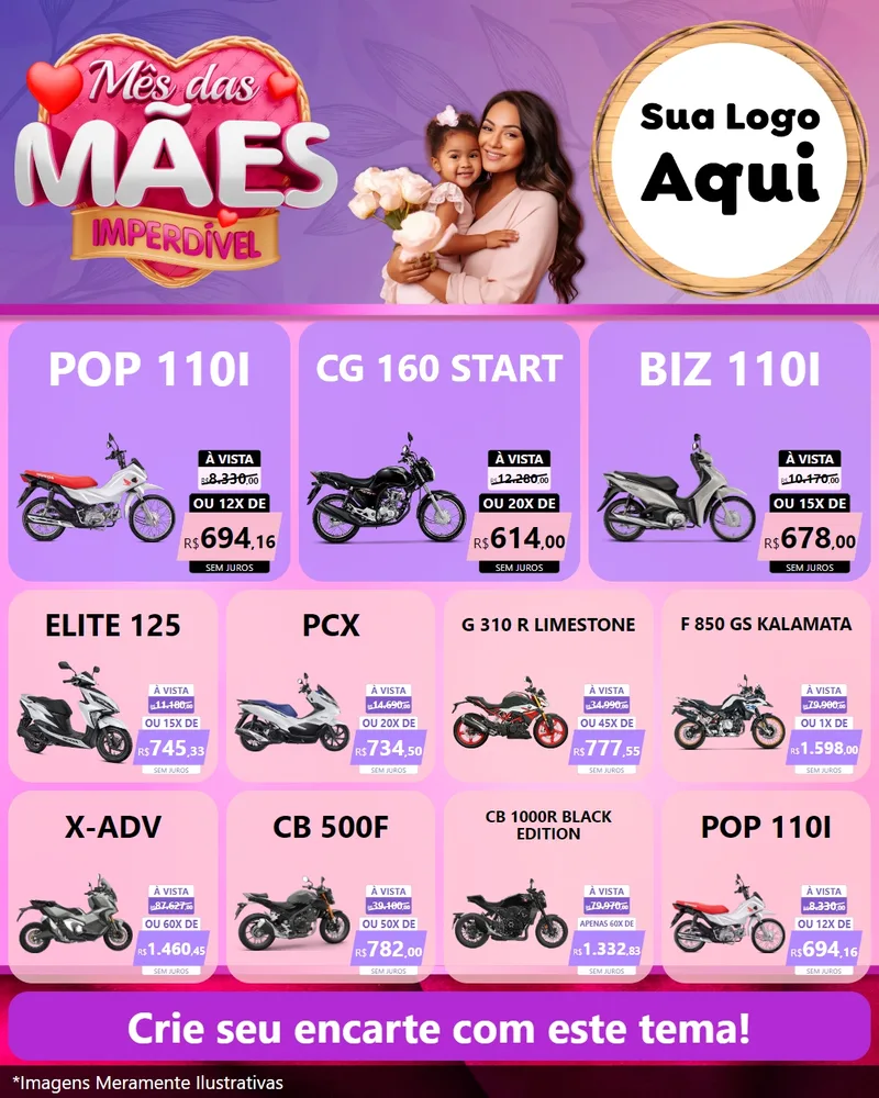 Modelo de Rede Social para Feed Instagram com o tema Mês das Mães Imperdível para Concessionaria de Motos