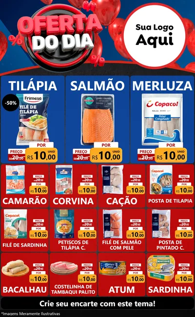 Modelo de Encarte para Encarte Grande com o tema Oferta do Dia para Peixaria