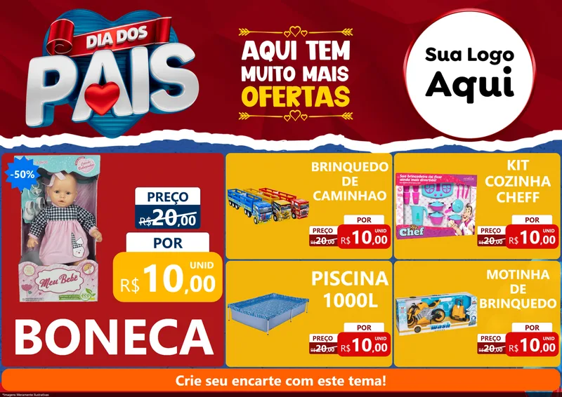 Modelo de Encarte para Encarte A4 Horizontal com o tema Dia dos Pais para Brinquedos