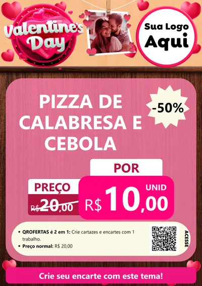 Modelo de Cartaz para Cartaz A4 Vertical com o tema Valentine's Day para Pizzaria