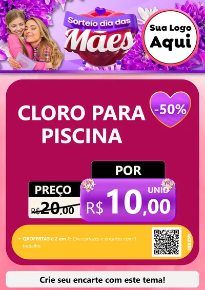 Modelo de Cartaz para Cartaz A4 Vertical com o tema Sorteio Dia das Mães para Produtos para Piscina