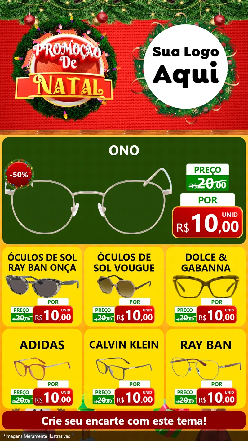Modelo de Rede Social para Stories com o tema Promoção de Natal para Óticas