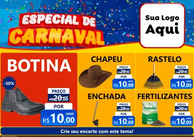 Modelo de Encarte para Encarte A4 Horizontal com o tema Especial de Carnaval para Agropecuária