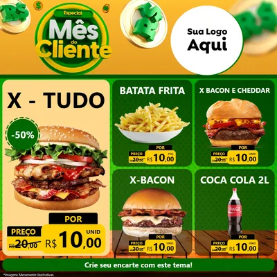 Modelo de Rede Social para Feed Facebook com o tema Especial Mês do Cliente para Hamburgueria