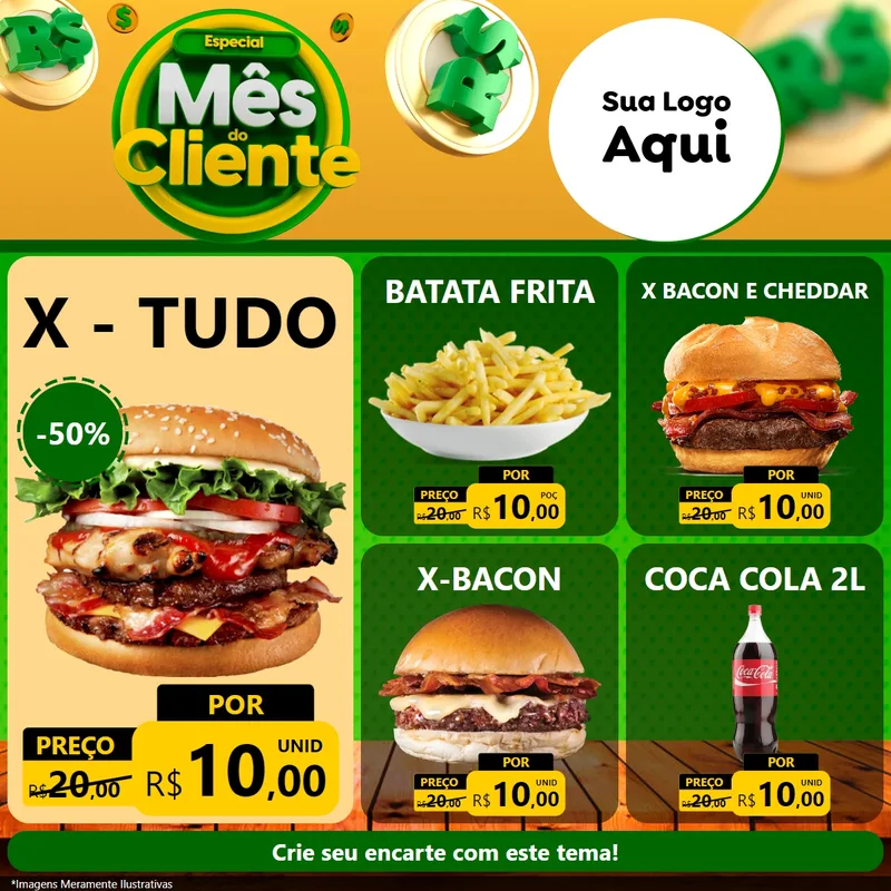 Modelo de Rede Social para Feed Facebook com o tema Especial Mês do Cliente para Hamburgueria