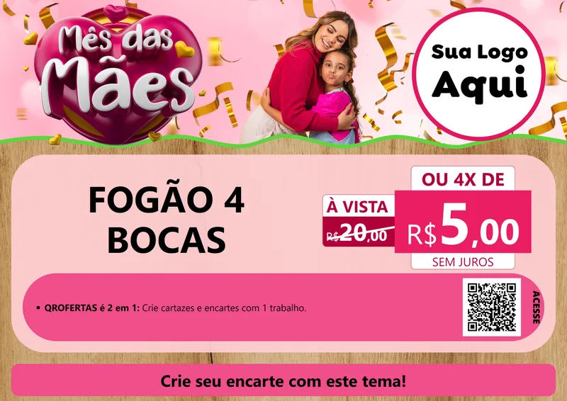 Modelo de Cartaz para Cartaz A4 Horizontal com o tema Mês das Mães para Móveis e Eletro