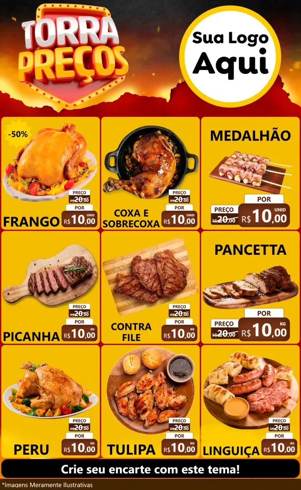 Modelo de Encarte para Encarte Grande com o tema Torra Preços para Assados