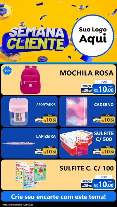 Modelo de TV para TV Vertical com o tema Semana do Cliente para Papelaria