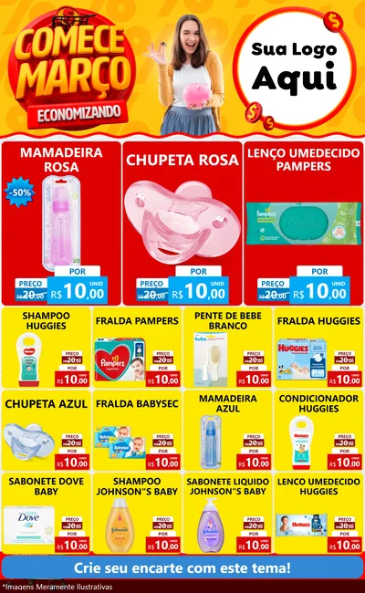 Modelo de Encarte para Encarte Grande com o tema Comece Março Economizando para Bebês