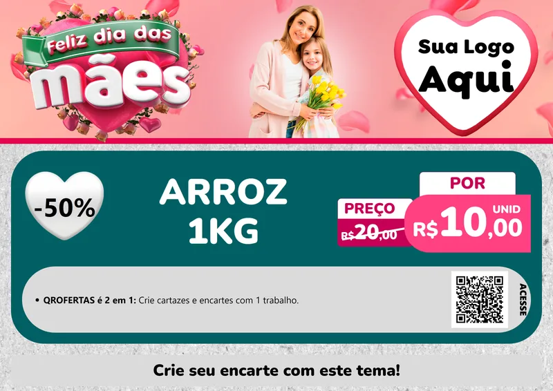 Modelo de Cartaz para Cartaz A4 Horizontal com o tema Feliz Dia das Mães para Supermercado