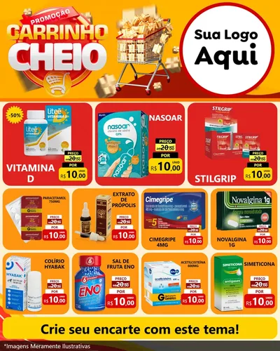 Modelo de Rede Social para Feed Instagram com o tema Promoção carrinho cheio para Farmácia
