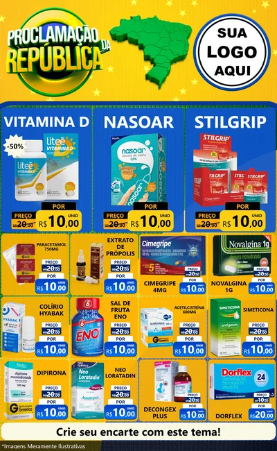 Modelo de Encarte para Encarte Grande com o tema Proclamação da República para Farmácia
