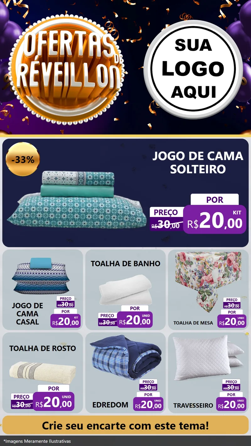 Modelo de Rede Social para Stories com o tema Ofertas de Réveillon para Cama, Mesa e Banho