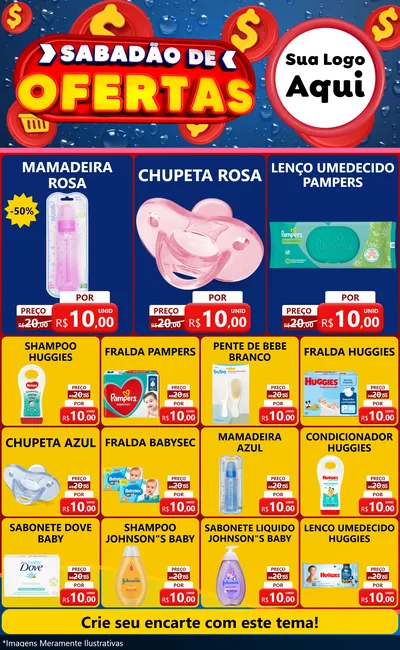 Modelo de Encarte para Encarte Grande com o tema Sabadão de Ofertas para Bebês