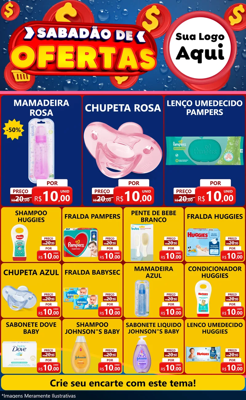 Modelo de Encarte para Encarte Grande com o tema Sabadão de Ofertas para Bebês