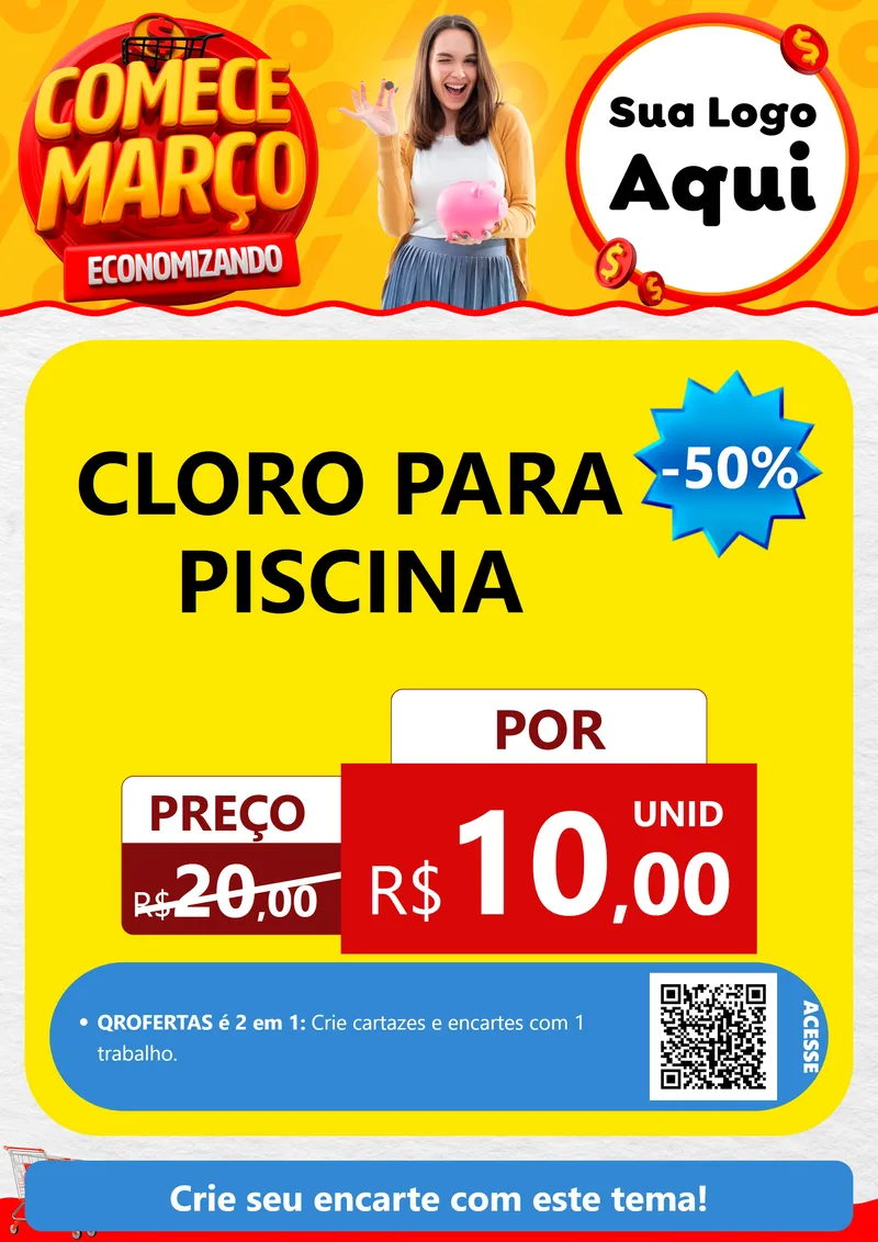 Modelo de Cartaz para Cartaz A4 Vertical com o tema Comece Março Economizando para Produtos para Piscina