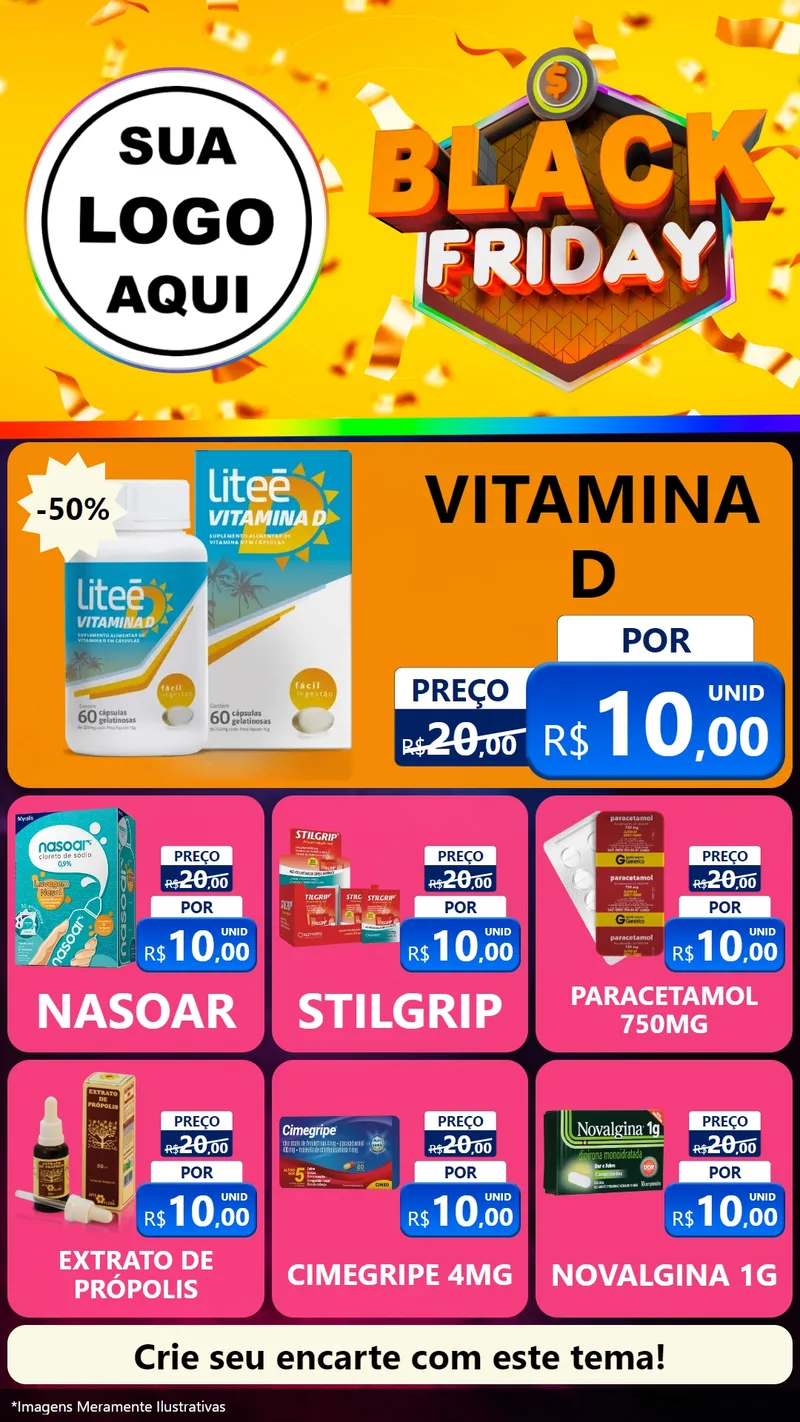 Modelo de Rede Social para Stories com o tema Black Friday para Farmácia