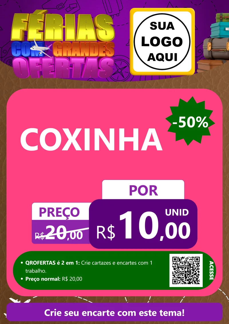 Modelo de Cartaz para Cartaz A4 Vertical com o tema Férias com Grandes Ofertas para Salgadaria