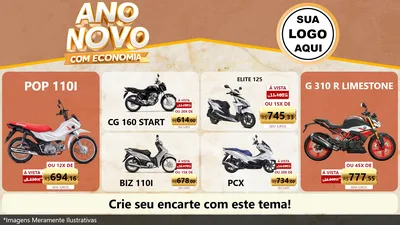 Modelo de TV para TV Horizontal com o tema Ano Novo Com Economia para Concessionaria de Motos