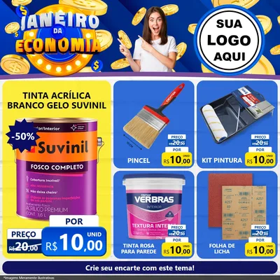 Modelo de Rede Social para Feed Facebook com o tema Janeiro da Economia para Tintas e Ferramentas