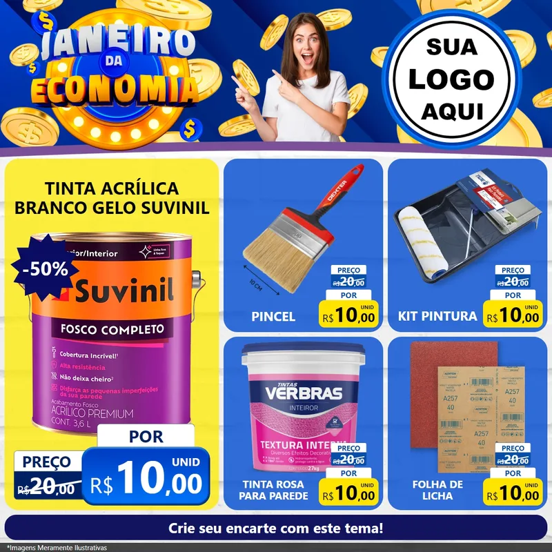 Modelo de Rede Social para Feed Facebook com o tema Janeiro da Economia para Tintas e Ferramentas
