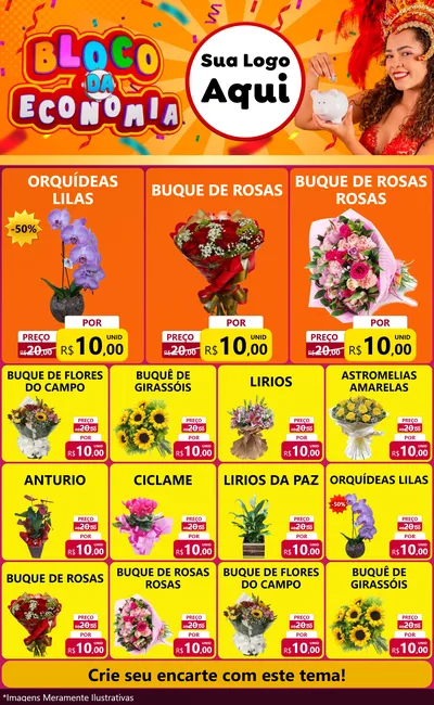 Modelo de Encarte para Encarte Grande com o tema Bloco da Economia para Floricultura e jardim