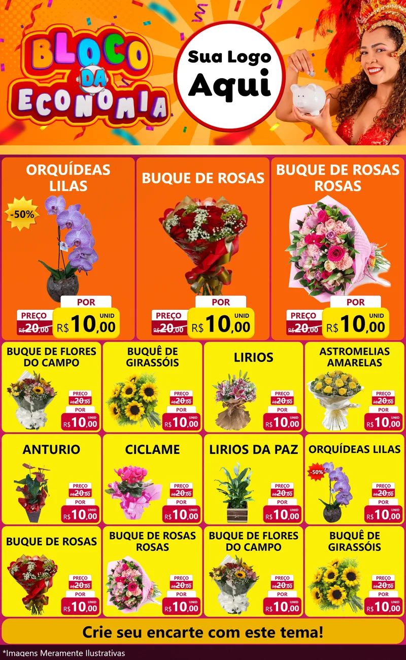 Modelo de Encarte para Encarte Grande com o tema Bloco da Economia para Floricultura e jardim