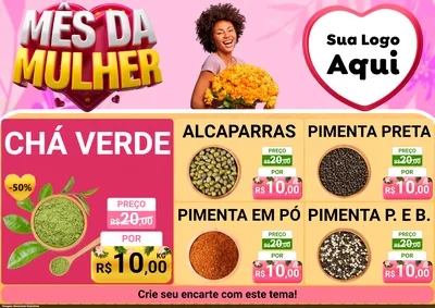 Modelo de Encarte para Encarte A4 Horizontal com o tema Mês da Mulher para Produtos Naturais