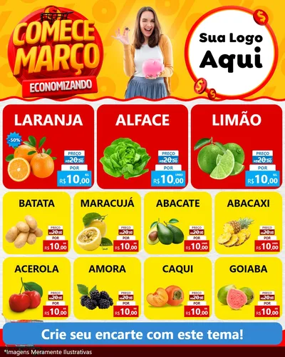 Modelo de Rede Social para Feed Instagram com o tema Comece Março Economizando para Hortifrúti