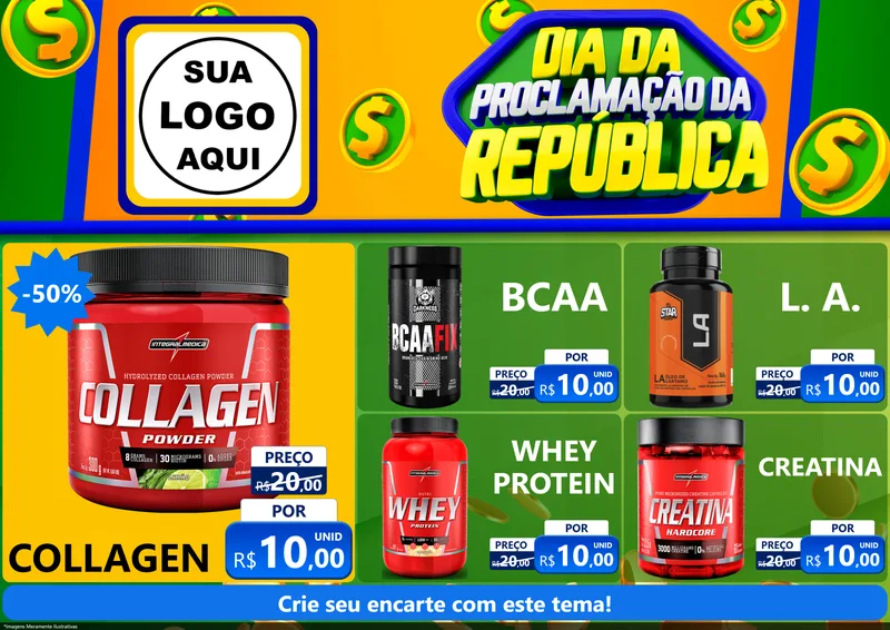 Modelo de Encarte para Encarte A4 Horizontal com o tema Dia Da Proclamação da República para Suplementos alimentares