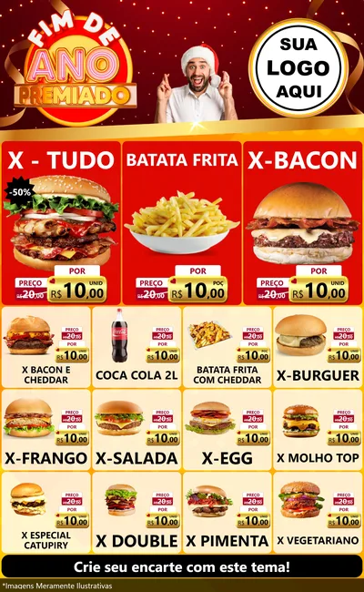 Modelo de Encarte para Encarte Grande com o tema Fim de Ano Premiado para Hamburgueria