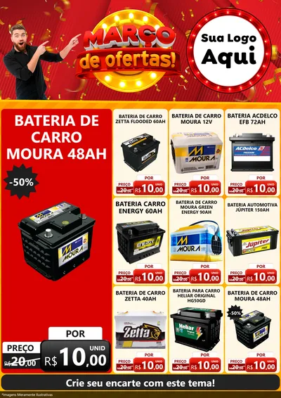 Modelo de Encarte para Encarte A4 Vertical com o tema Março de Ofertas! para Baterias Elétricas