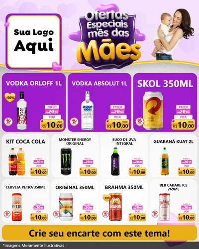Modelo de Rede Social para Feed Instagram com o tema Ofertas Especiais - Mês das Mães para Distribuidora de bebidas