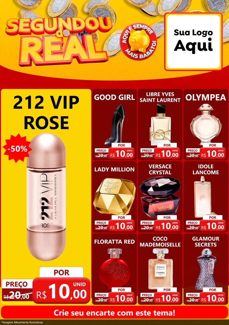 Modelo de Encarte para Encarte A4 Vertical com o tema Segundou do Real para Perfumes