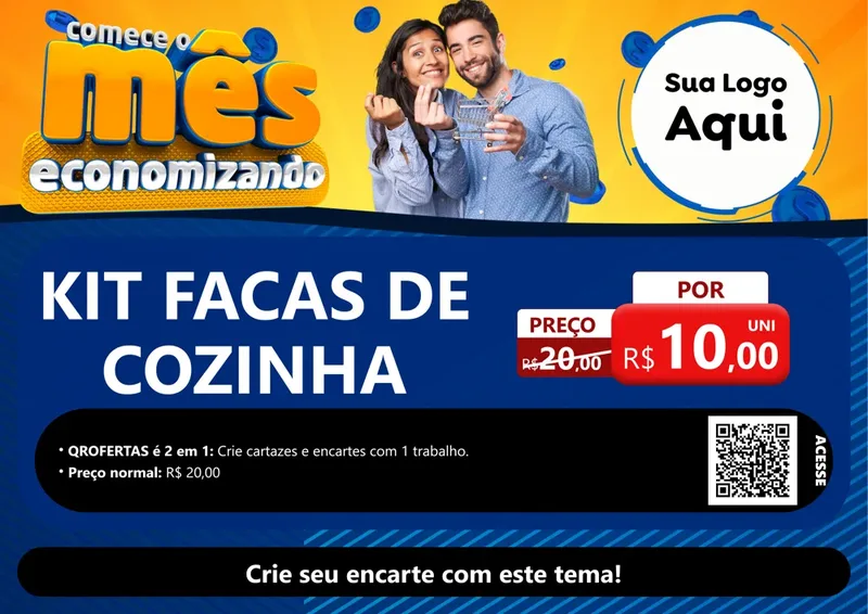 Modelo de Cartaz para Cartaz A4 Horizontal com o tema Comece O Mês Economizando para Utilidades Domésticas