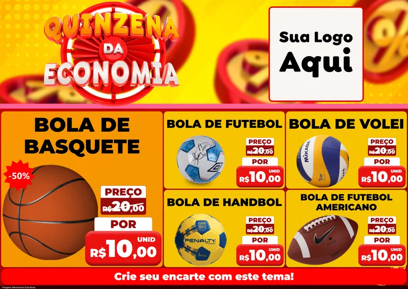 Modelo de Encarte para Encarte A4 Horizontal com o tema Quinzena Da Economia para Artigos Esportivos