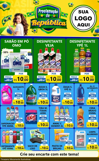 Modelo de Encarte para Encarte Grande com o tema Proclamação da República para Produtos de Limpeza