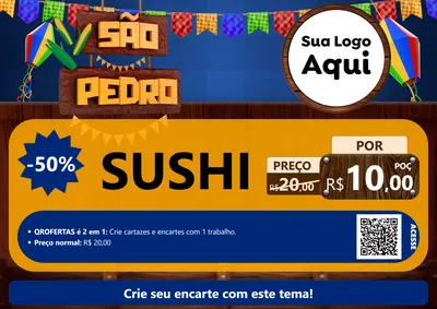 Modelo de Cartaz para Cartaz A4 Horizontal com o tema São Pedro para Comida japonesa