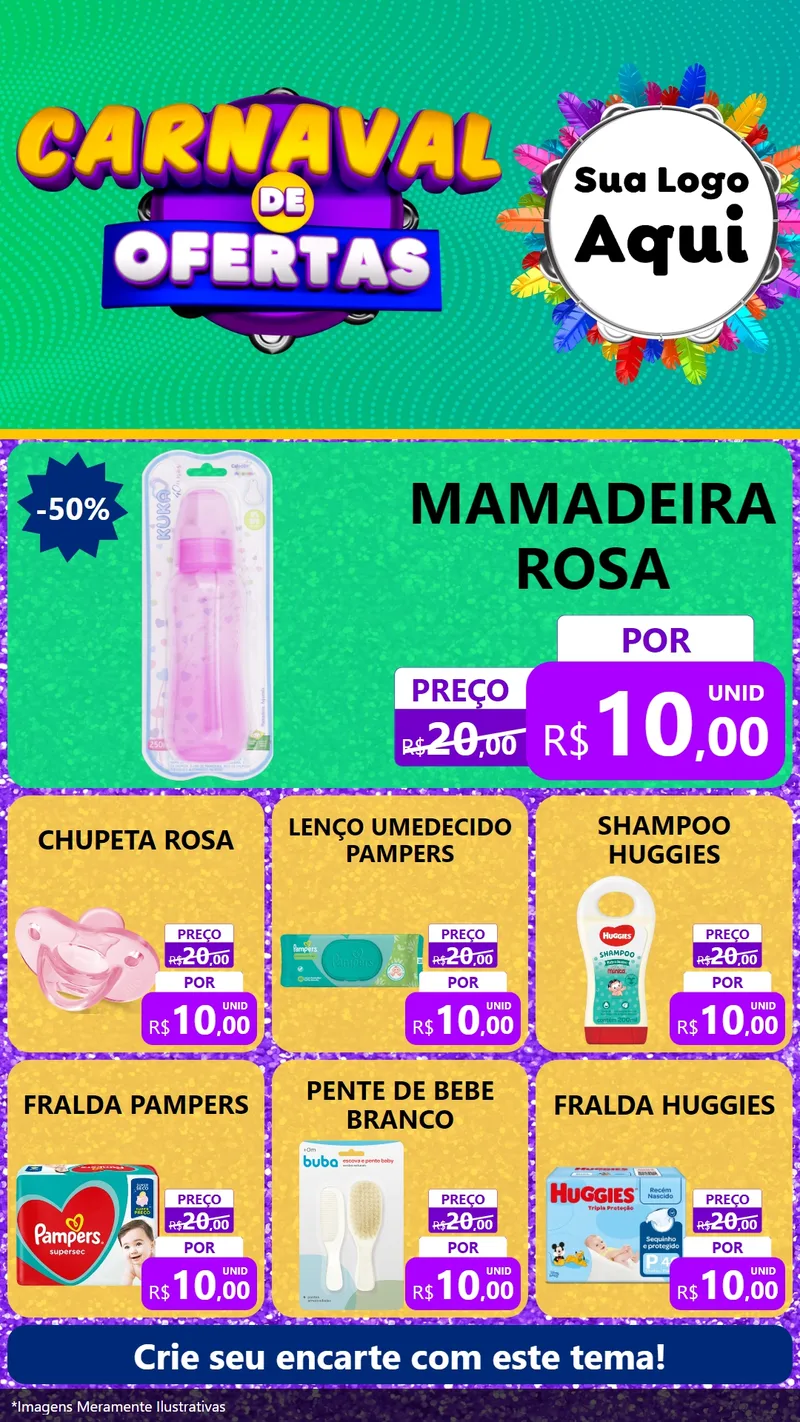 Modelo de Rede Social para Stories com o tema Carnaval de Ofertas para Bebês